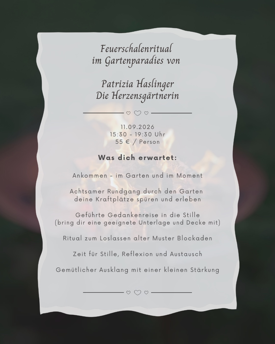 Einladung zum Feuerschalenritual im Gartenparadies von Patrizia Haslinger